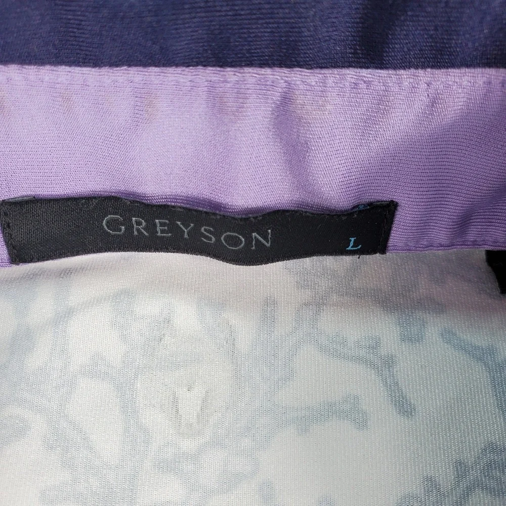 Greyson Clothiers Men L  Pine Tree Golf Logo Purple Coral Dragonfly Print Shirt